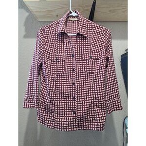 Notations Stretch Red Polka Dot Button Down Blouse Shirt Women's Petite Medium